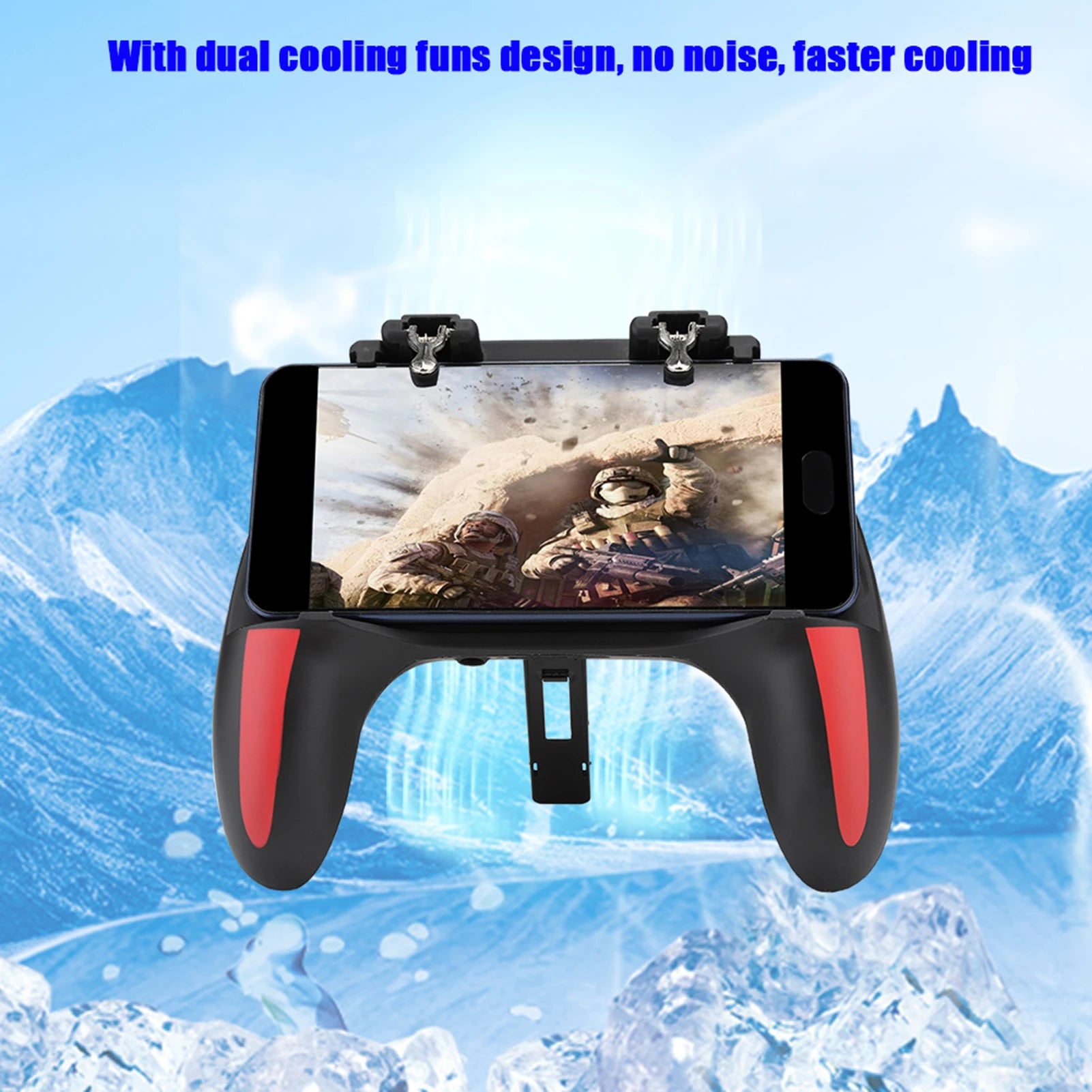 Mobile Phone Game Controller with Dual Cooling Fans Heat Dissipation Gamepad Power Handle Game Auxiliary Key Smartphone Gamepad